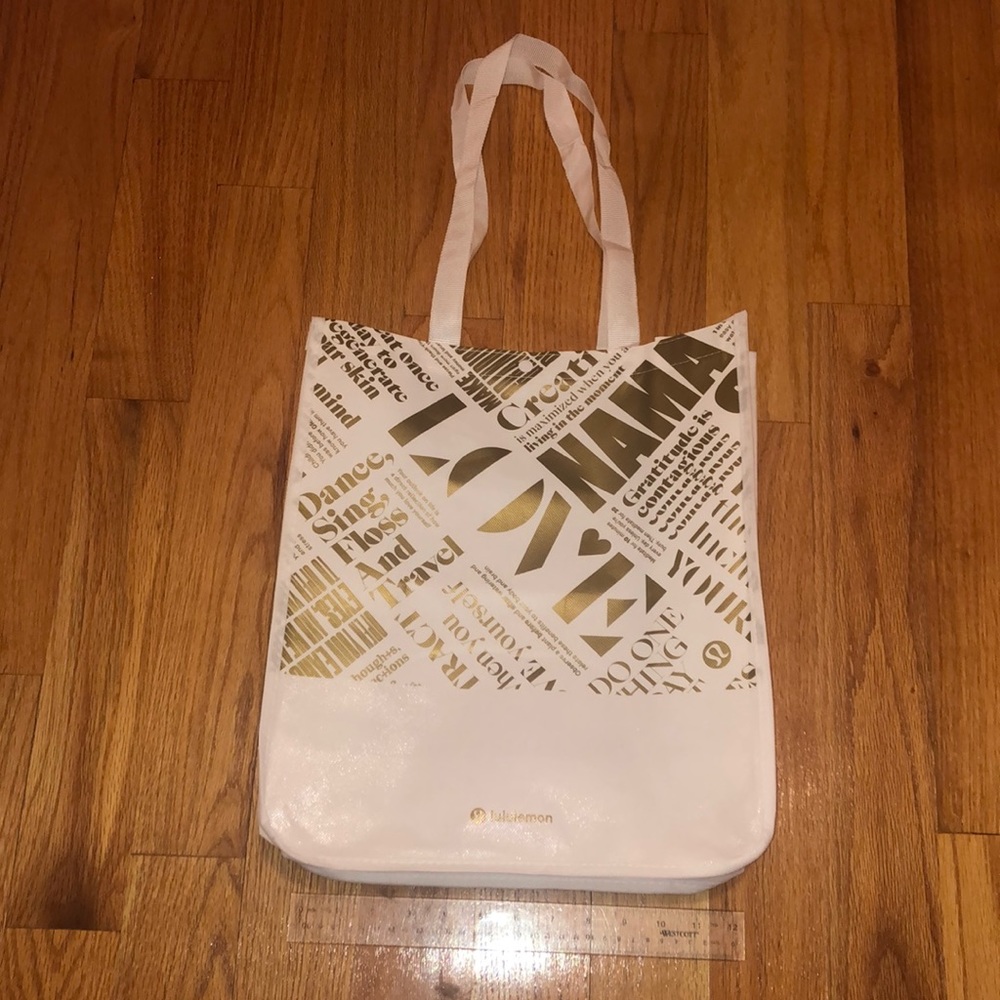 Gold on White Medium Lululemon Shopping Bag